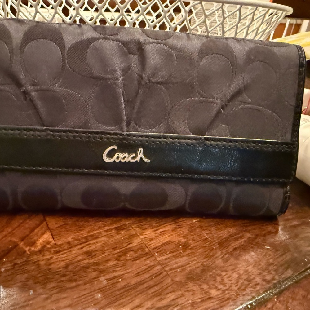 Coach Black Signature Foldover Wristlet Clutch